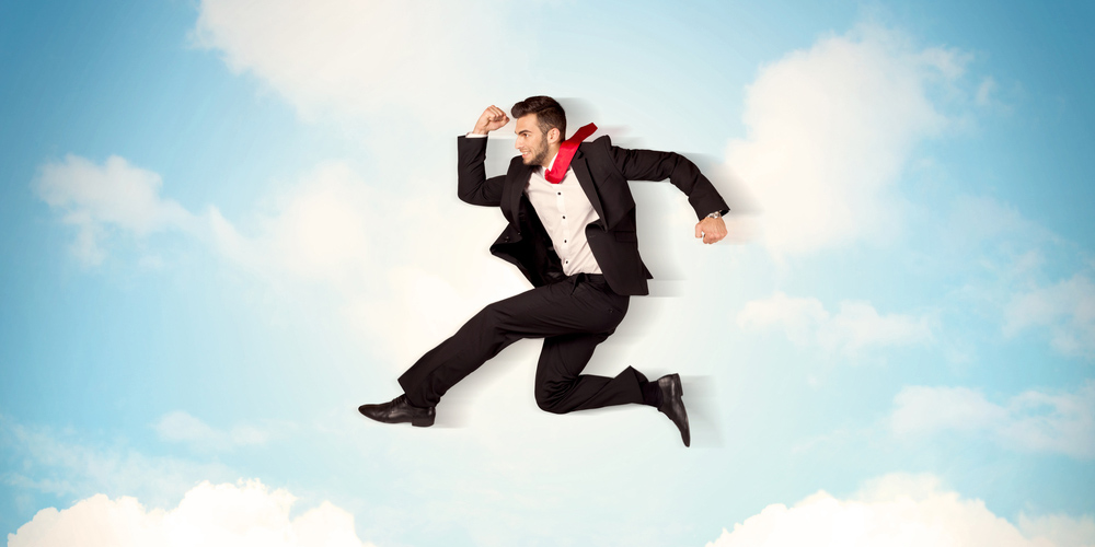 a man running in the clouds symbolizes the activity required to acquire more sales