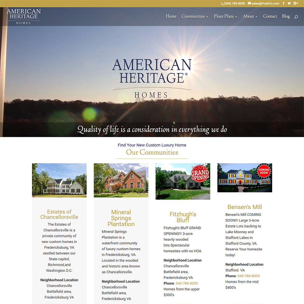 American Heritage Homes website screenshot