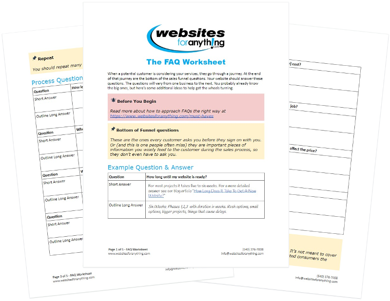 FAQ worksheet pages