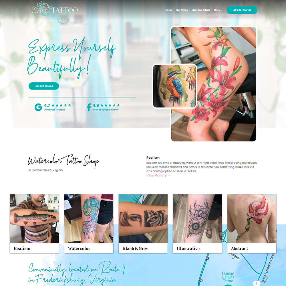 Human Canvas Tattoo Studio website screenshot