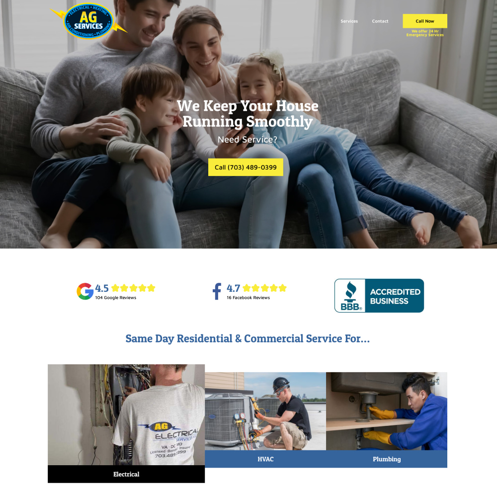 Website designed for home, electrical and heating services