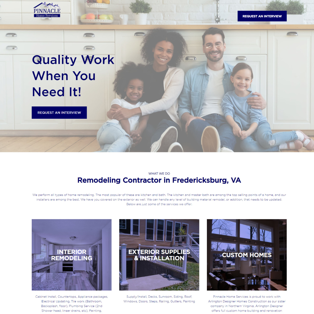 Website designed for Home Interior , Custom Homes and Remodelling Homes in Fredridkburg VA